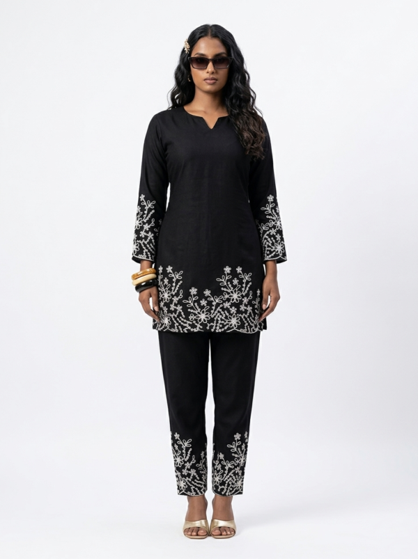 Women's V-Neck Co-ord Set with Embroidery