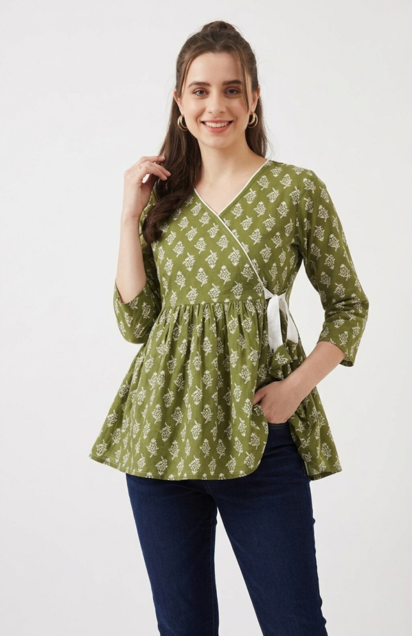 Women's Printed Short Kurti | Casual Angrakha Style Top