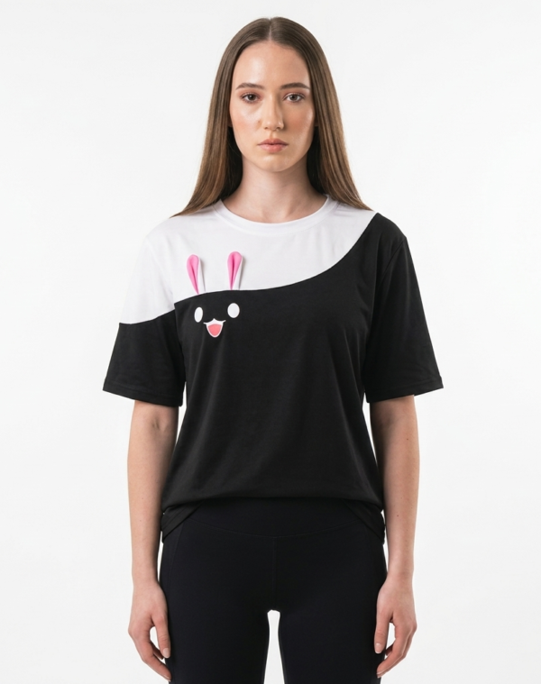 Women’s Two-Tone Bunny Graphic Oversized T-Shirt