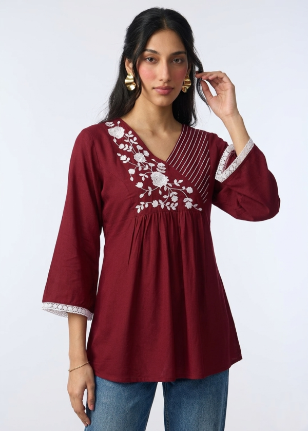 Embroidered Cotton Kurti Top for Women