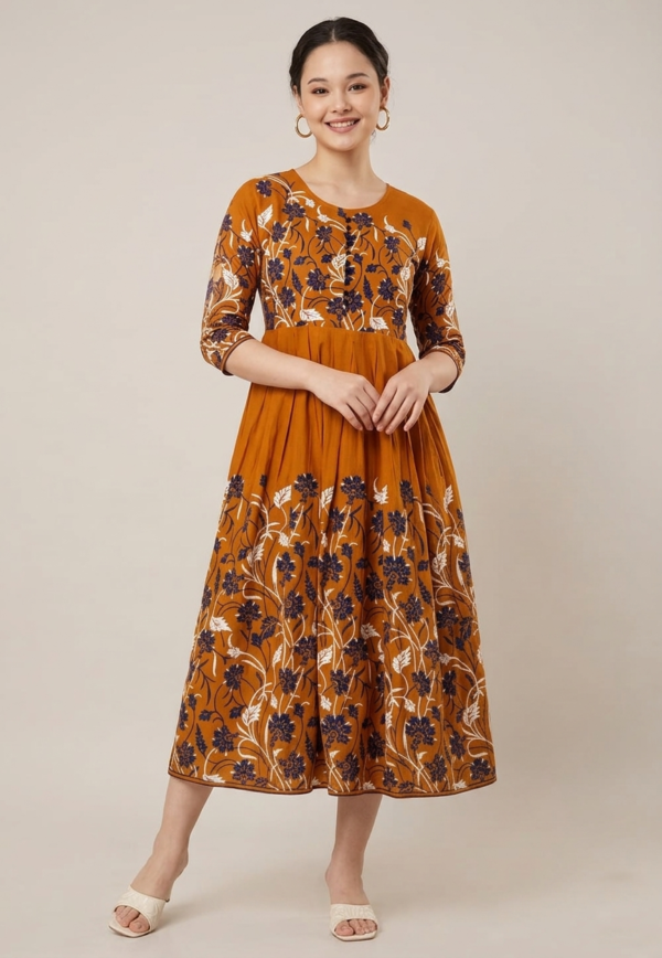 Floral Printed Ethnic Midi Dress