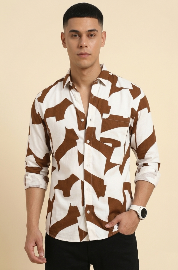 Men's Abstract Printed Cotton Casual Full-Sleeve Shirt