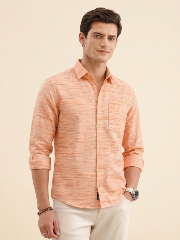 Men's Premium Cotton Khadi Natural Horizontal Slub Texture Shirt