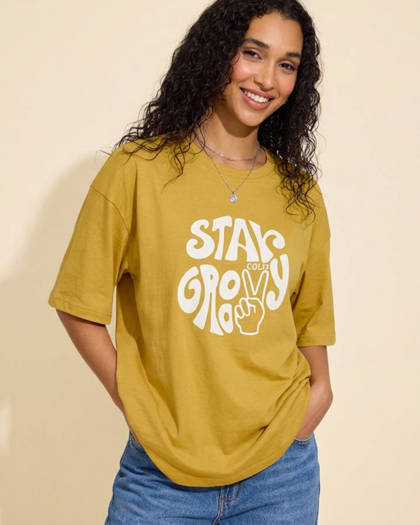 Stay Groovy Oversized Graphic T-Shirt – Trendy Casual Top